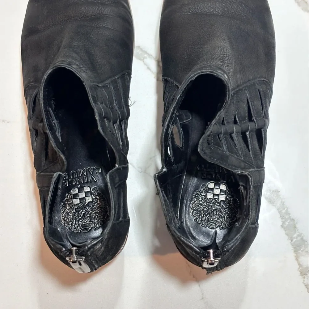 Vince Camuto | Women’s Prestetta Black Leather Ankle Boots Booties Cutout Size 8